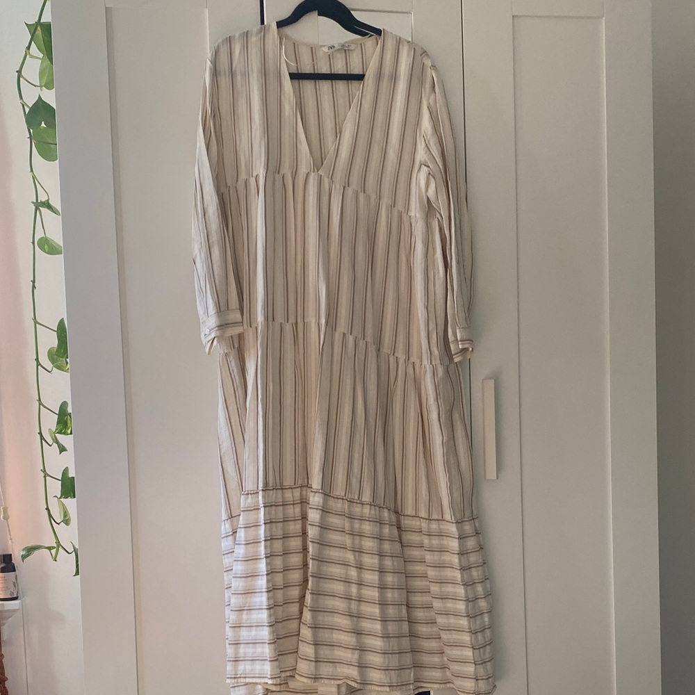 Zara Cream and White Striped Maxi Dress